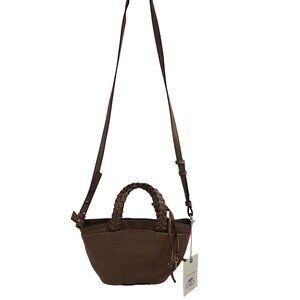 Lucky Brand Leather Crossbody Bag Rich Saddle Brown Braided Handle Pockets NWT